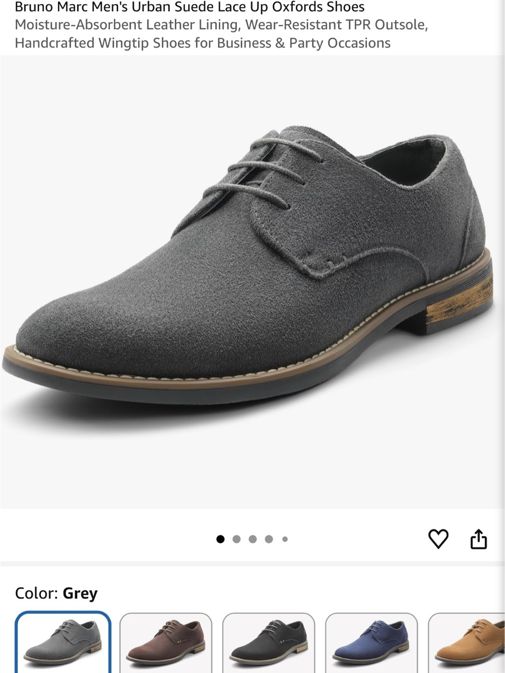 Bruno Marc Grey Suede Oxford Lace-Up Shoes